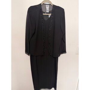 R & M Richards 2 Pc Evening Dress Black Tank w/ Jacket Beaded Womans 12P